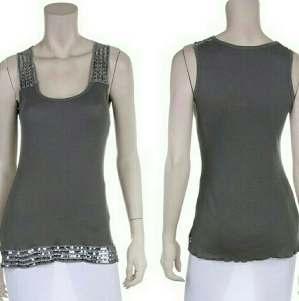NWT Grey Embellished Tank Top Club Wear Woman's Pullover Blouse Party